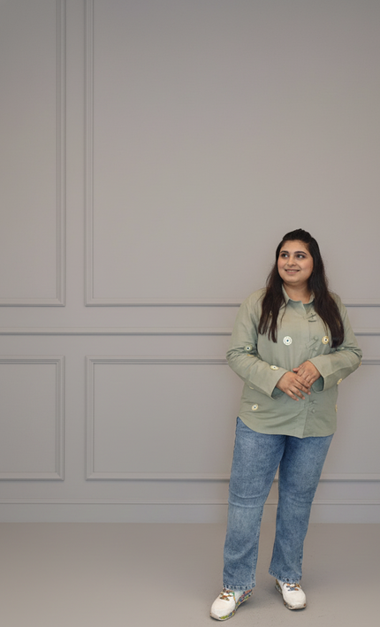 Sage Green Embellished Tie-Up Top – Soft Sophistication Meets Playful Detailing