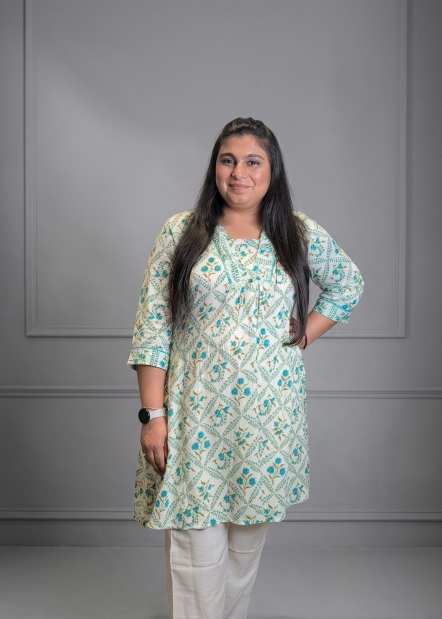 Turquoise Blue Mul Bloom Kurta Pant Set