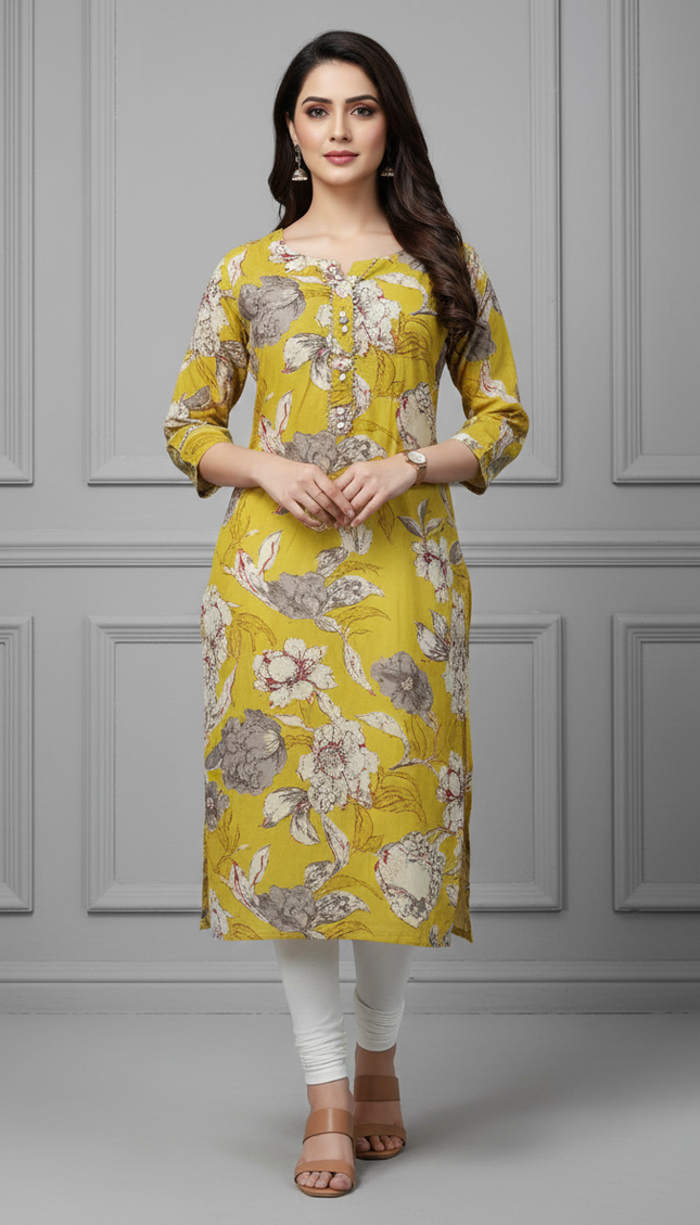 Daisy Delight Yellow Cotton Kurti