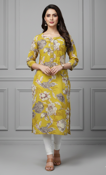 Daisy Delight Yellow Cotton Kurti