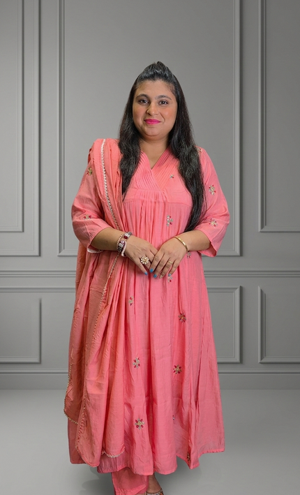 The Baby Pink Anarkali Embroidered 3 Piece Punjabi Suit For Women