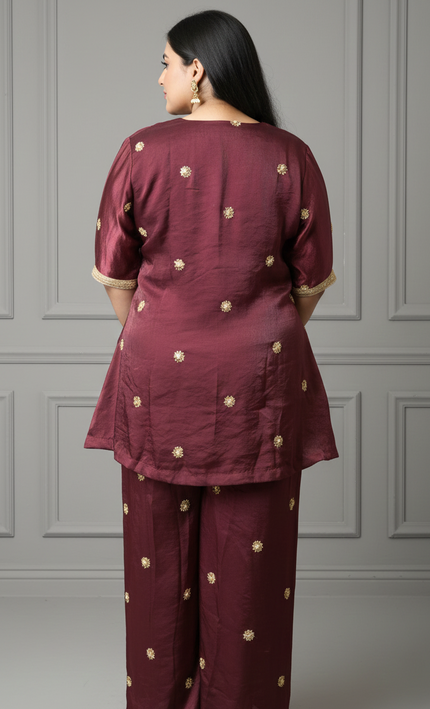 Maroon Butti Embroidered Kurta Set | Festive Ethnic Wear for Women