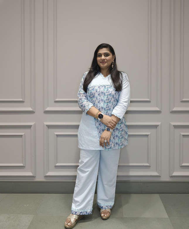 Pastel Blue Floral Kurta Set – Graceful Comfort in Everyday Elegance