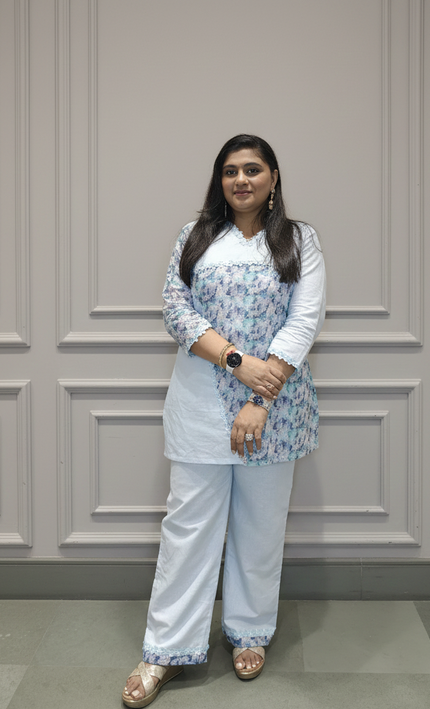 Pastel Blue Floral Kurta Set – Graceful Comfort in Everyday Elegance