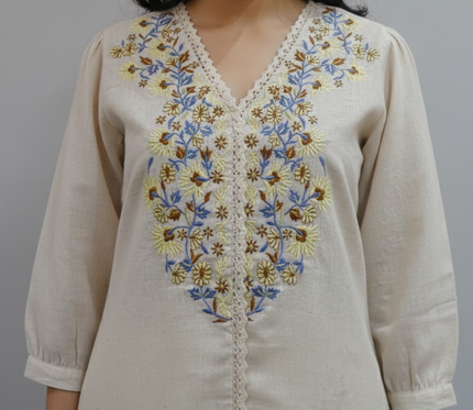 Cream Embroidered Co-Ord Set for Women