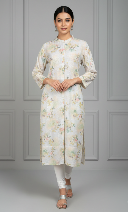 Elegant White Cotton Kurti with Subtle Self-Print – Minimal & Timeless