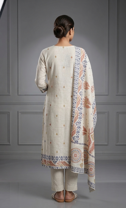 The Cream cotton printed Punjabi Suit