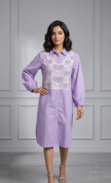 Lavender Charm Embroidered Dress