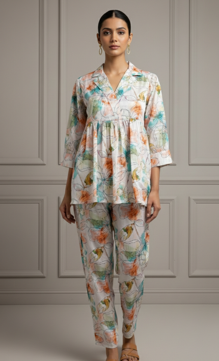 Printed Satin Silk Co-Ord Set for Women