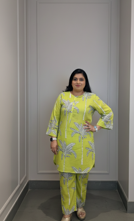 Lime Green Tropical Palm Print Co-ord Set