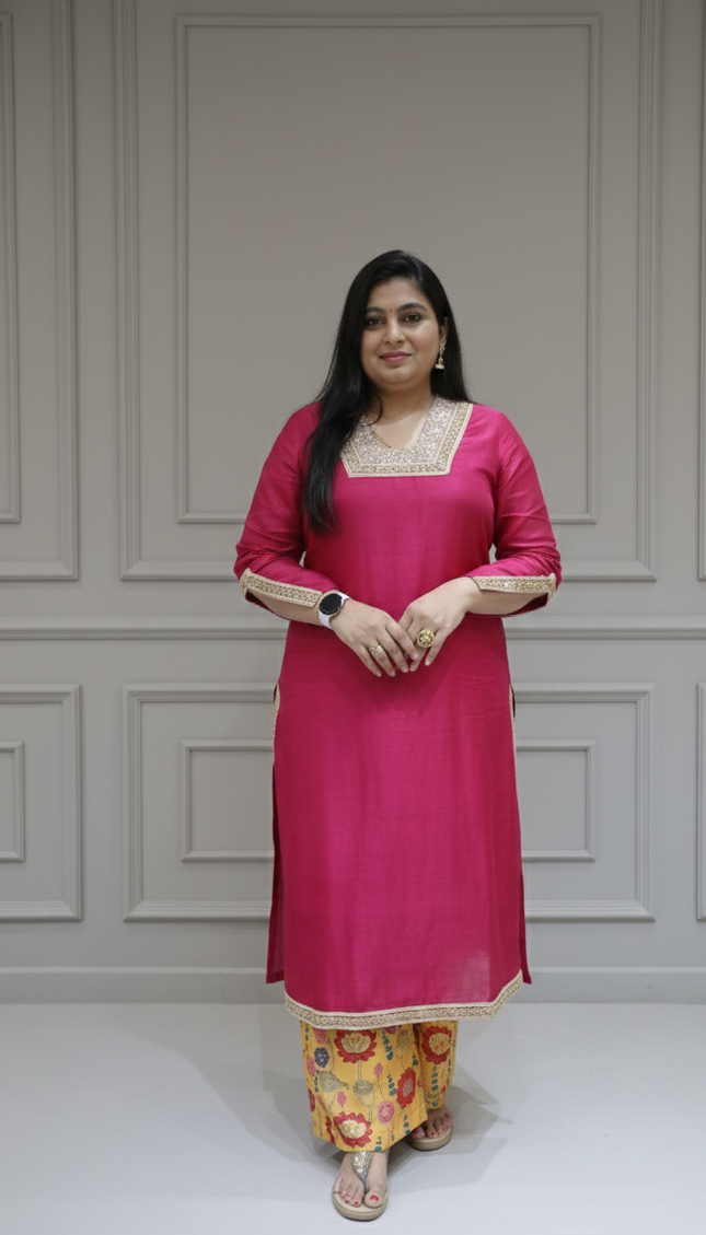 Elegant Pink Ethnic Kurti Set with Floral Patiala Salwar