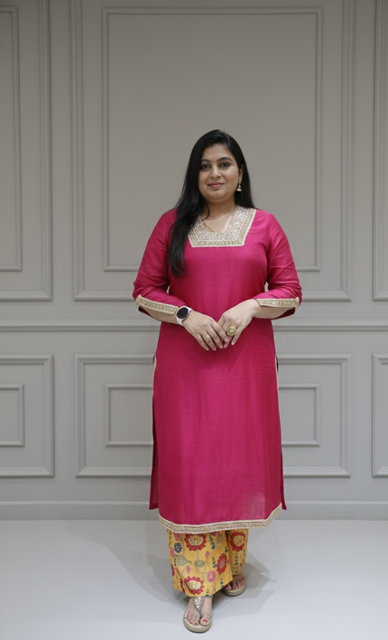 Elegant Pink Ethnic Kurti Set with Floral Patiala Salwar