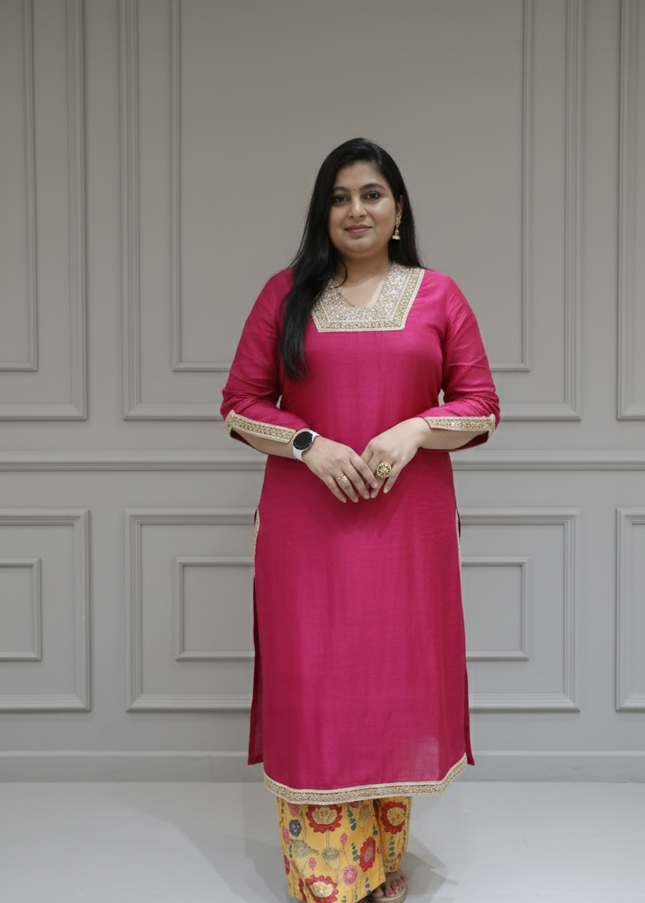 Elegant Pink Ethnic Kurti Set with Floral Patiala Salwar