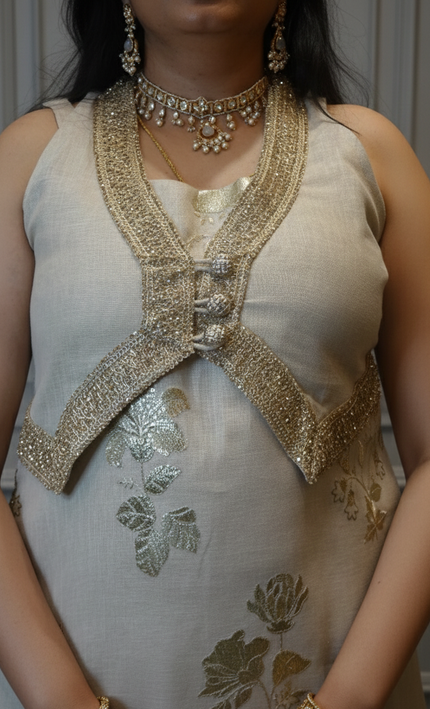 Cream Pearl Co-ord Set Elegant Festive Wear for Women