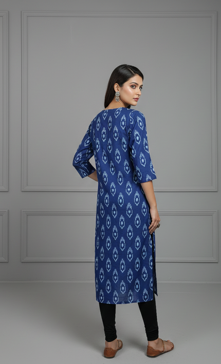Indigo Charm Handblock Printed Cotton Kurti – Everyday Elegance