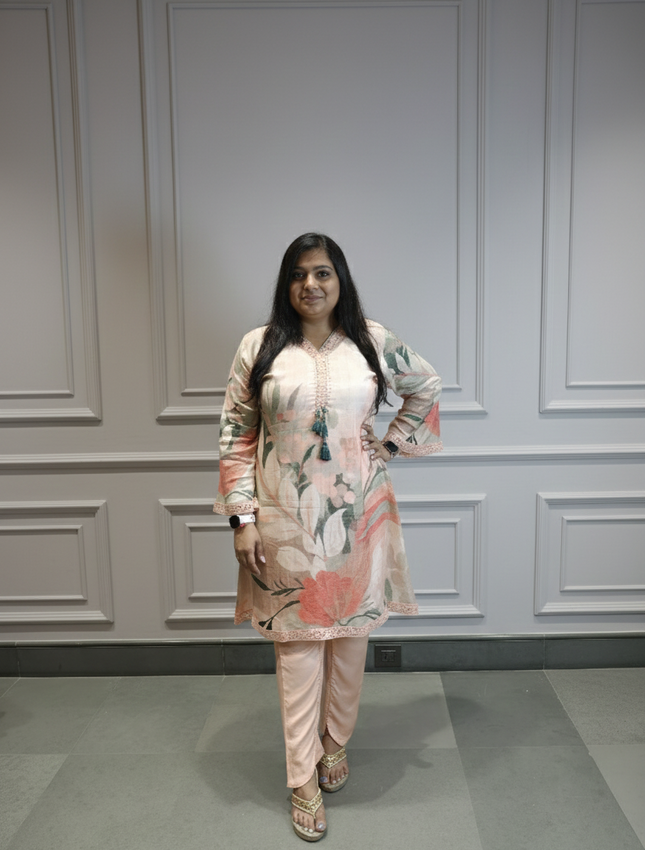 Blush Bloom Peach Silk Kurta Set