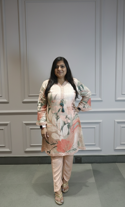 Blush Bloom Peach Silk Kurta Set