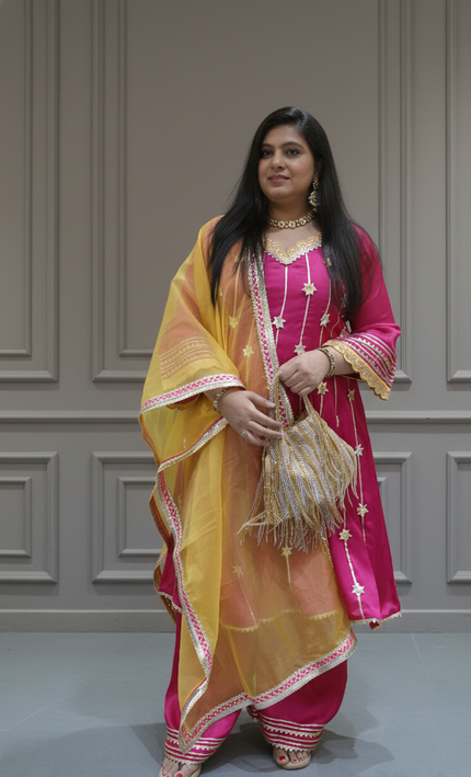 Hot Pink Gotta Patti Punjabi Suit – Elegant Festive Ethnic Wear for Women
