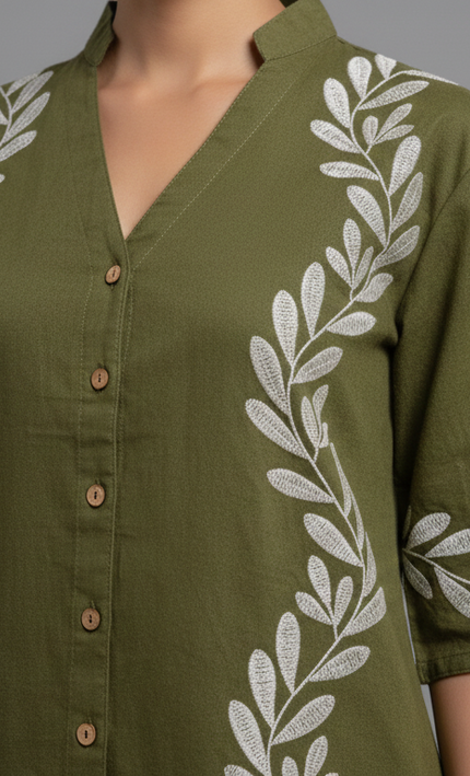 Mehandi Green Embroidered Co-Ord Set for Women