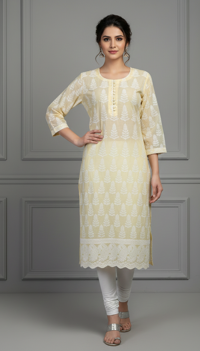 Sunkissed Grace Lemon Yellow Cotton Kurti