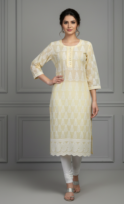 Sunkissed Grace Lemon Yellow Cotton Kurti