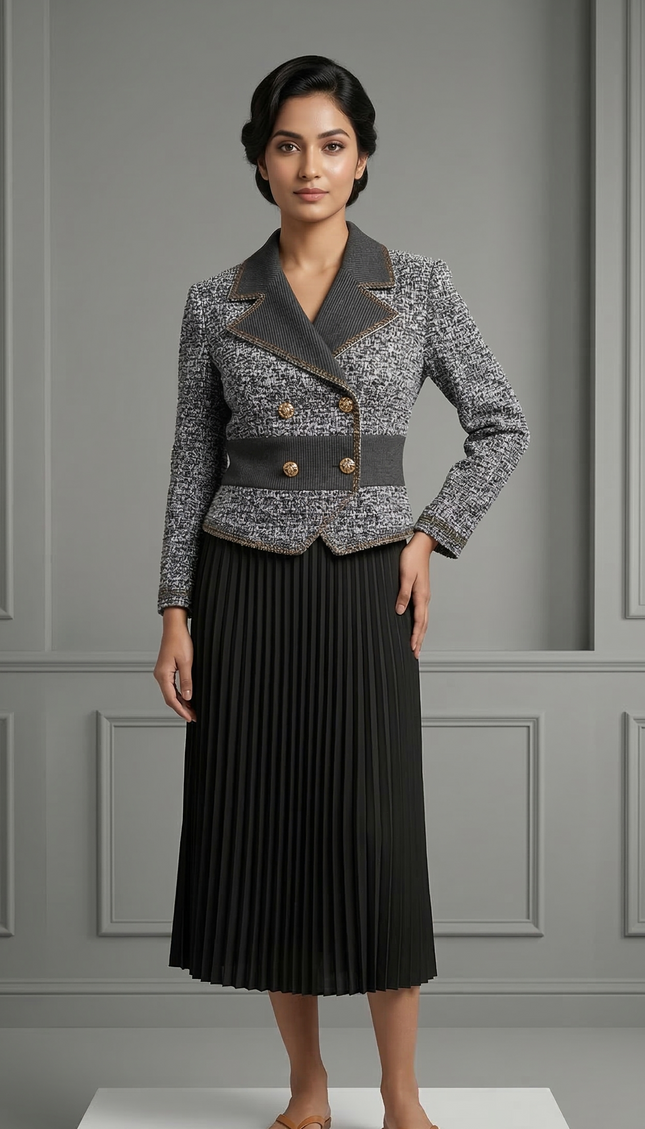 Monochrome Pleated Jacket Dress