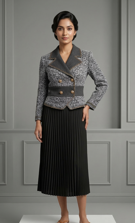 Monochrome Pleated Jacket Dress