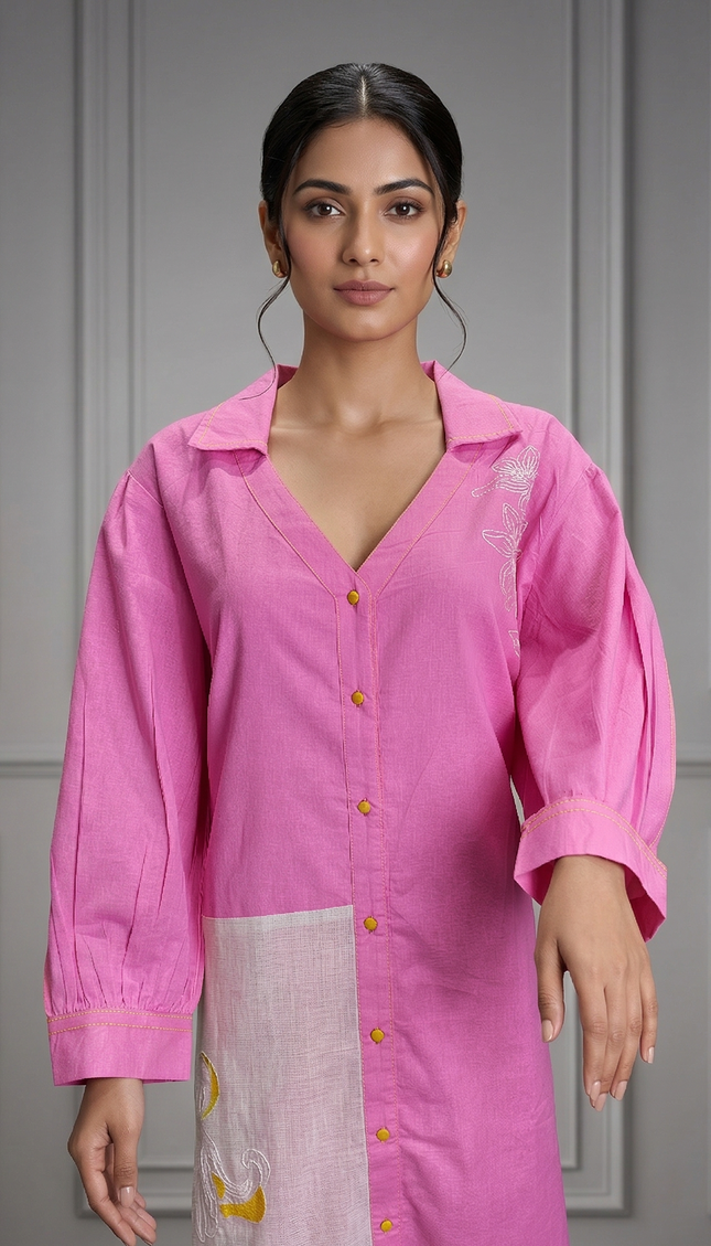 Pink Embroidered Flared Dress