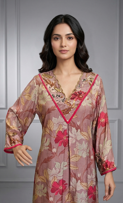 Hand Embroidered Floral Kurta Set for Women