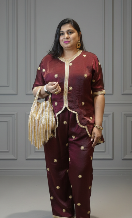 Maroon Butti Embroidered Kurta Set | Festive Ethnic Wear for Women