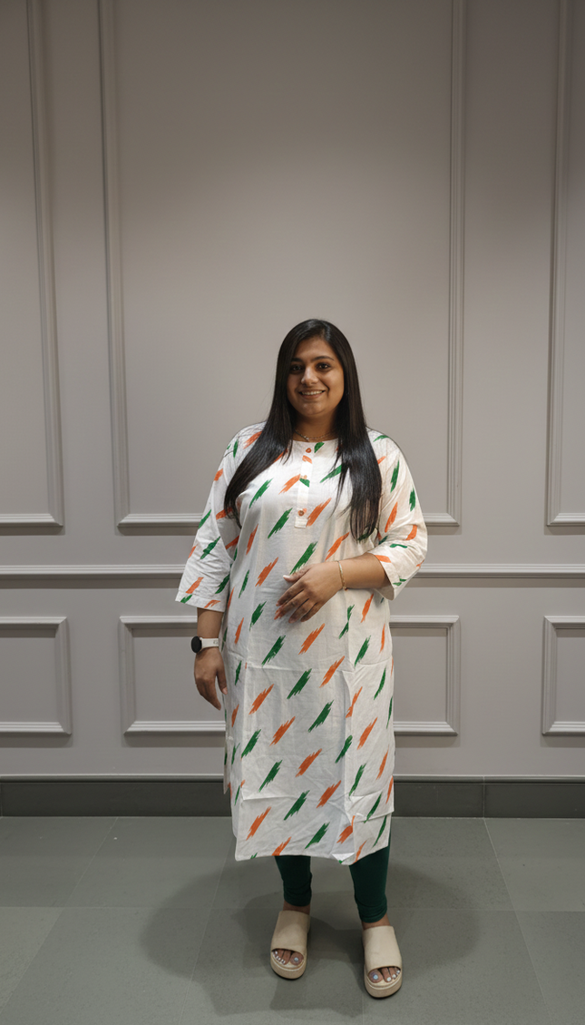 White Handblock Kurti with Multicolor Brushstroke Print – Everyday Chic