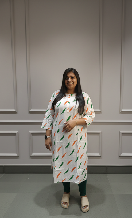 White Handblock Kurti with Multicolor Brushstroke Print – Everyday Chic