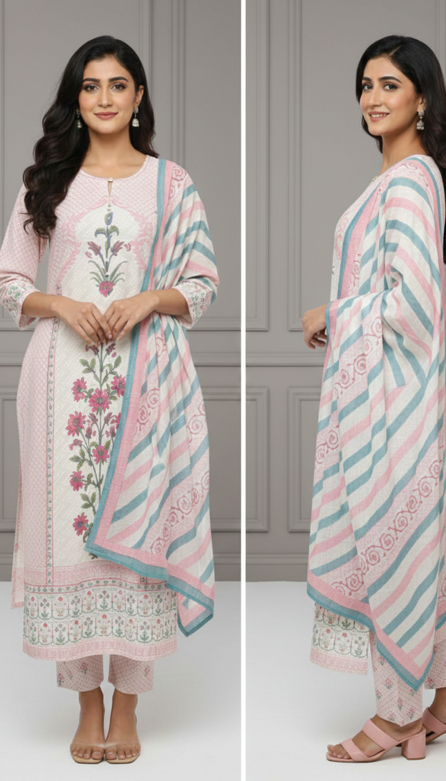 Pink & Cream Punjabi Suit for Women