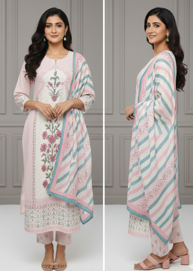 Pink & Cream Punjabi Suit for Women