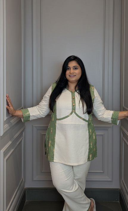 Ivory & Emerald Green Embroidered Co-ord Set