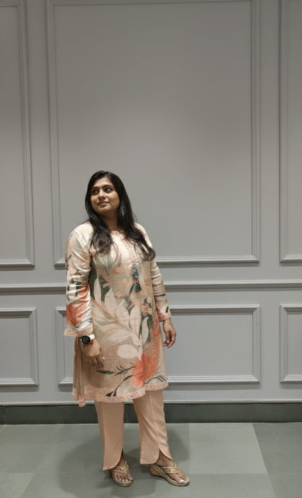 Blush Bloom Peach Silk Kurta Set