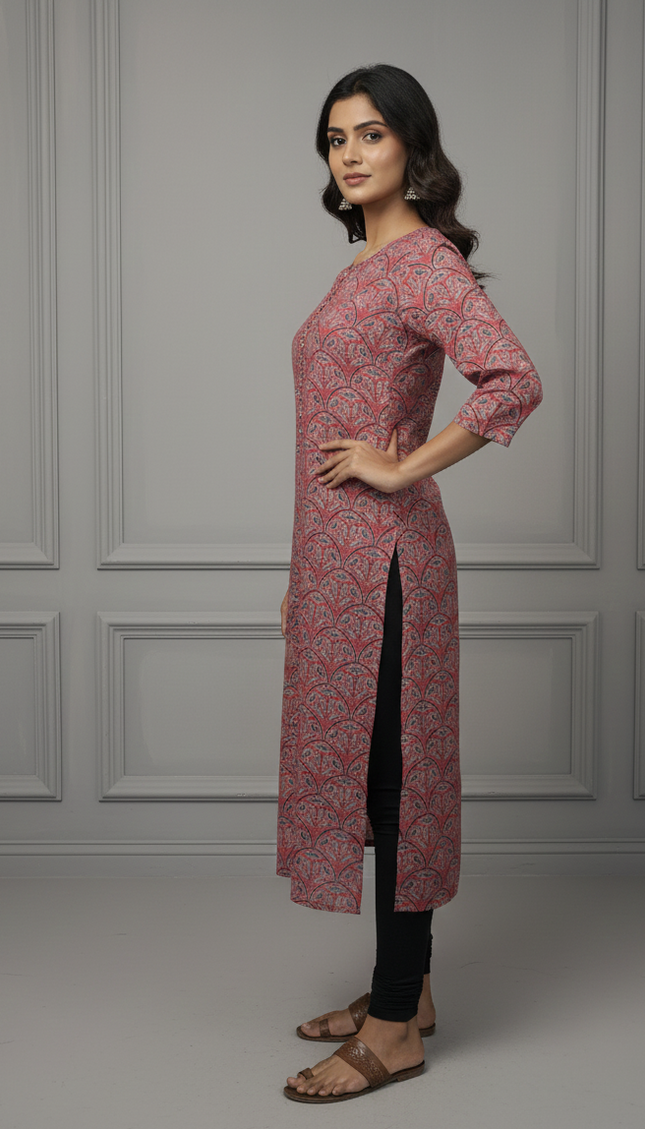 Crimson Bloom Printed Cotton Kurti – Effortless Elegance in Every Thread