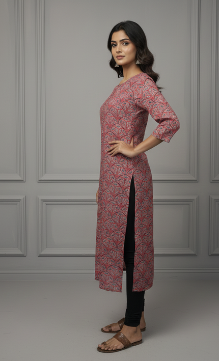 Crimson Bloom Printed Cotton Kurti – Effortless Elegance in Every Thread