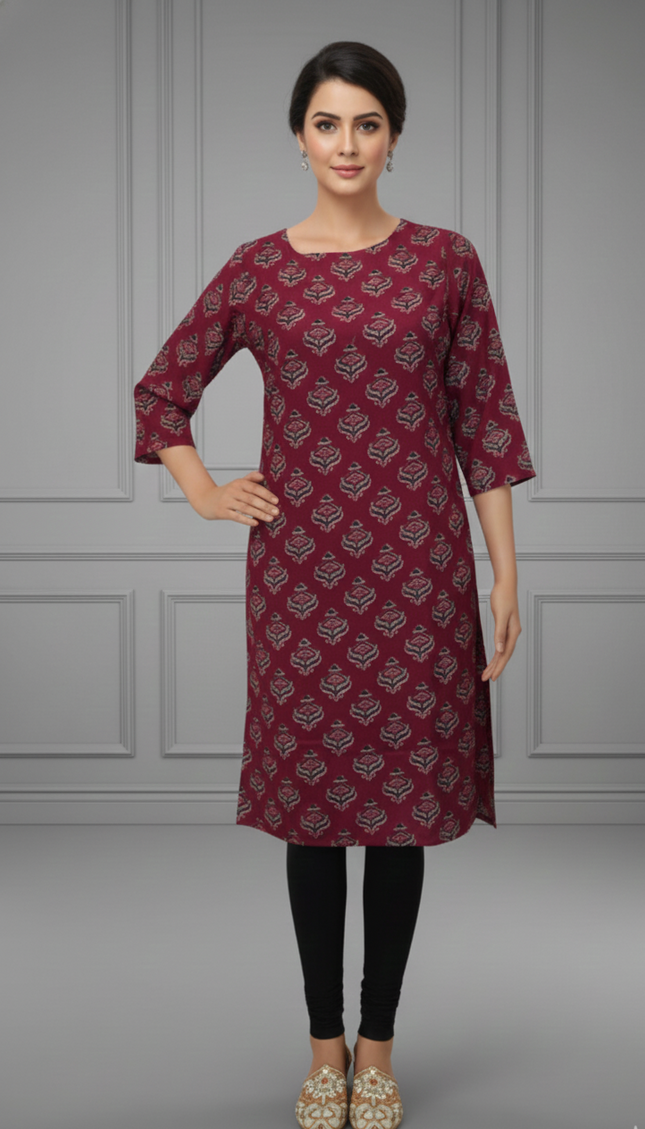 Maroon Melody Handblock Kurti – Bold, Rooted & Beautifully You
