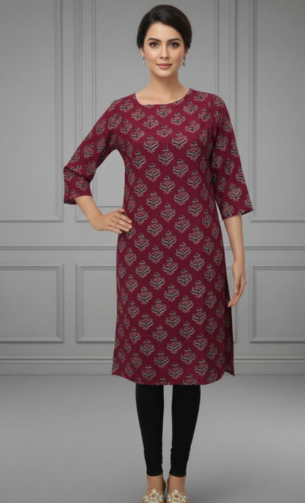 Maroon Melody Handblock Kurti – Bold, Rooted & Beautifully You