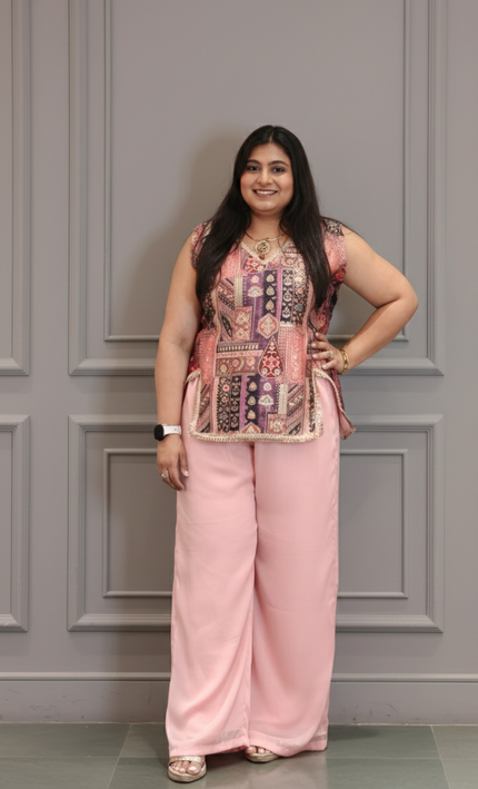 Sleeveless Boho Vibe Cord Set in Peach & Tribal Print