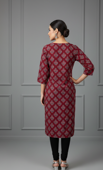 Maroon Melody Handblock Kurti – Bold, Rooted & Beautifully You