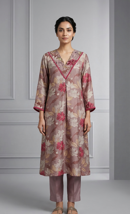 Hand Embroidered Floral Kurta Set for Women