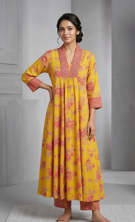 Fabniq Sunshine Floral Anarkali Kurti Set