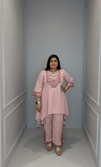 Peach & Maroon Tassel Detail Co-ord Set for Women