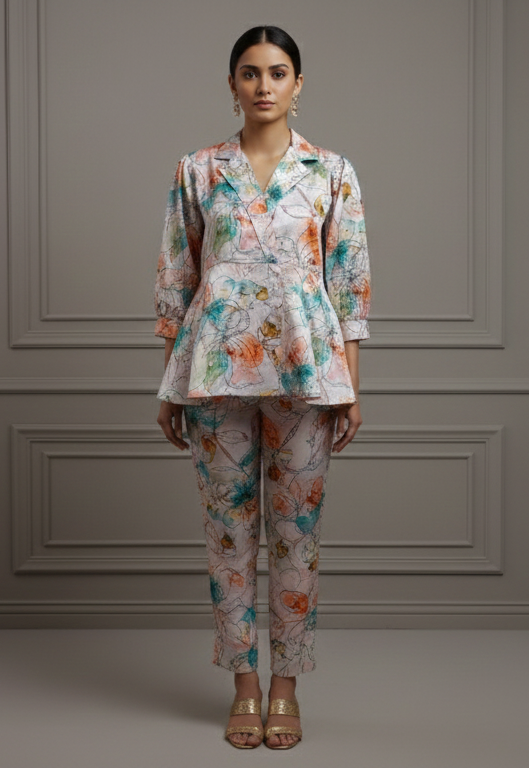 Printed Satin Silk Co-Ord Set for Women