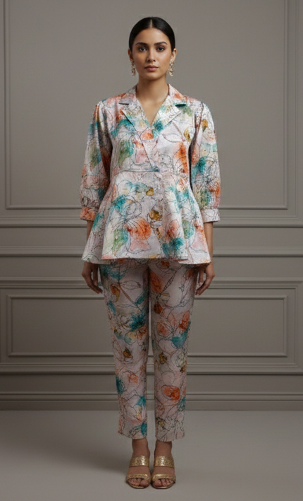 Printed Satin Silk Co-Ord Set for Women