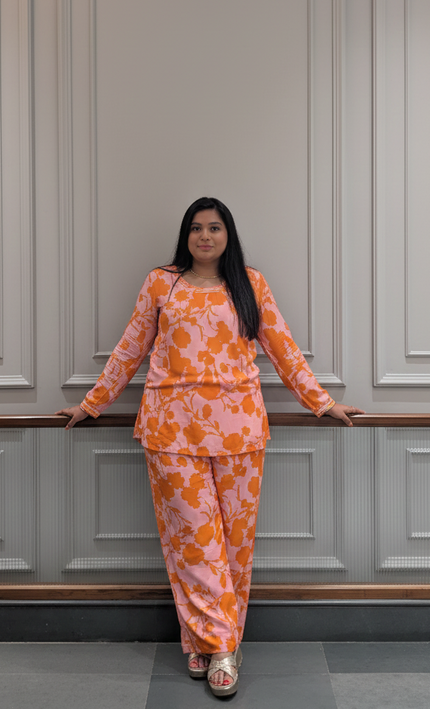 Sunset Bloom Orange Floral Co-ord Set