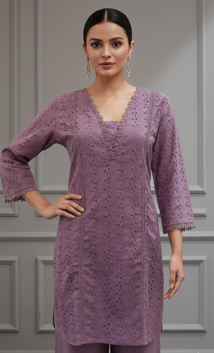 Purple Cutwork Embroidered Co-Ord Set for Women