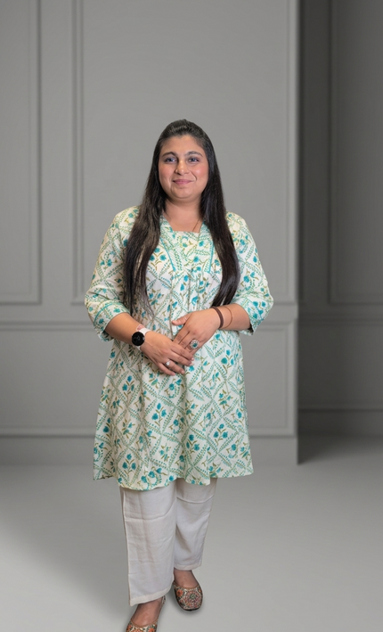 Turquoise Blue Mul Bloom Kurta Pant Set